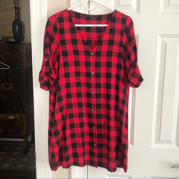 red check shirt dress